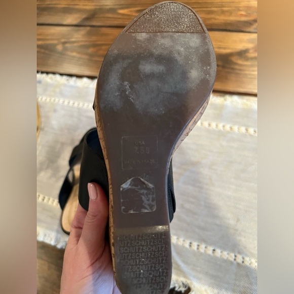 Schutz Black Women's Wedge Sandals with cork heels, size 7.5, summer, GUC - Picture 5 of 6